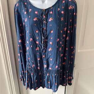 Matilda Jane Navy and Pink Floral Long-Sleeve Peplum Top